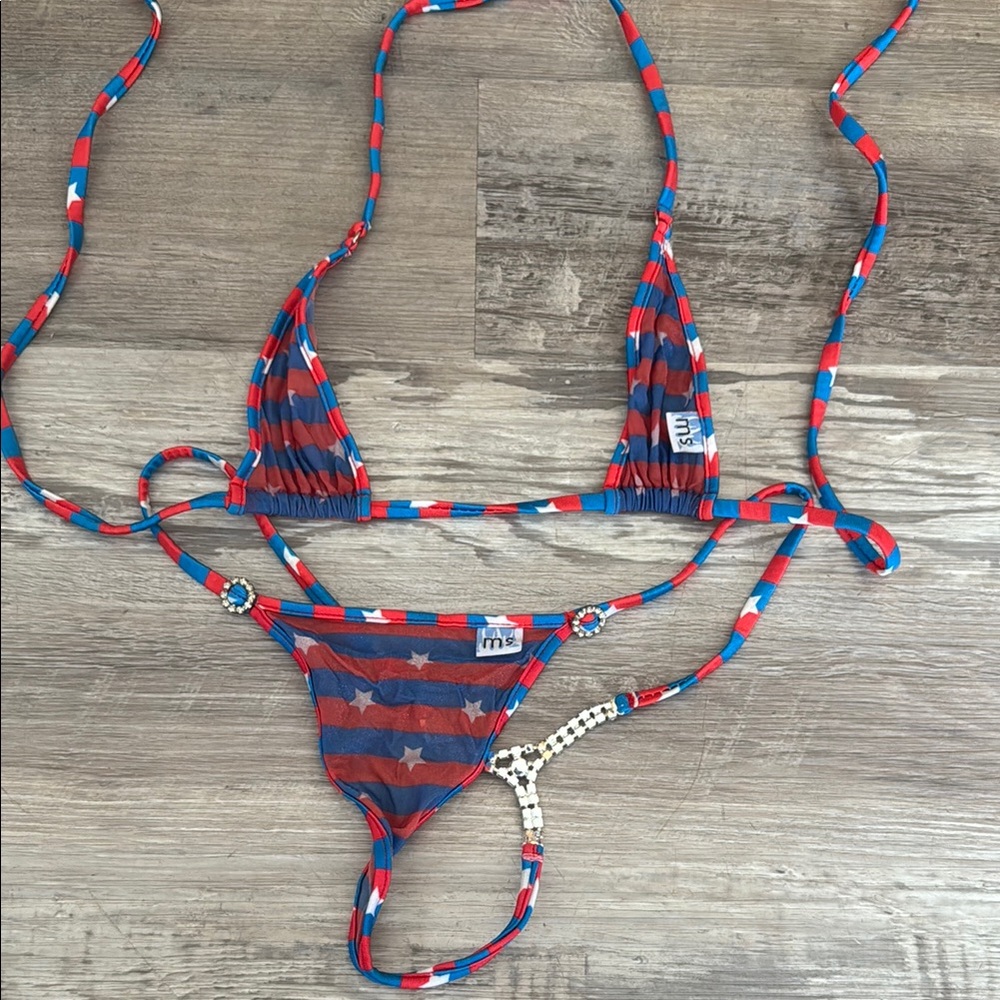 Vibrant Red and Blue String Bikini with Adjustable Straps